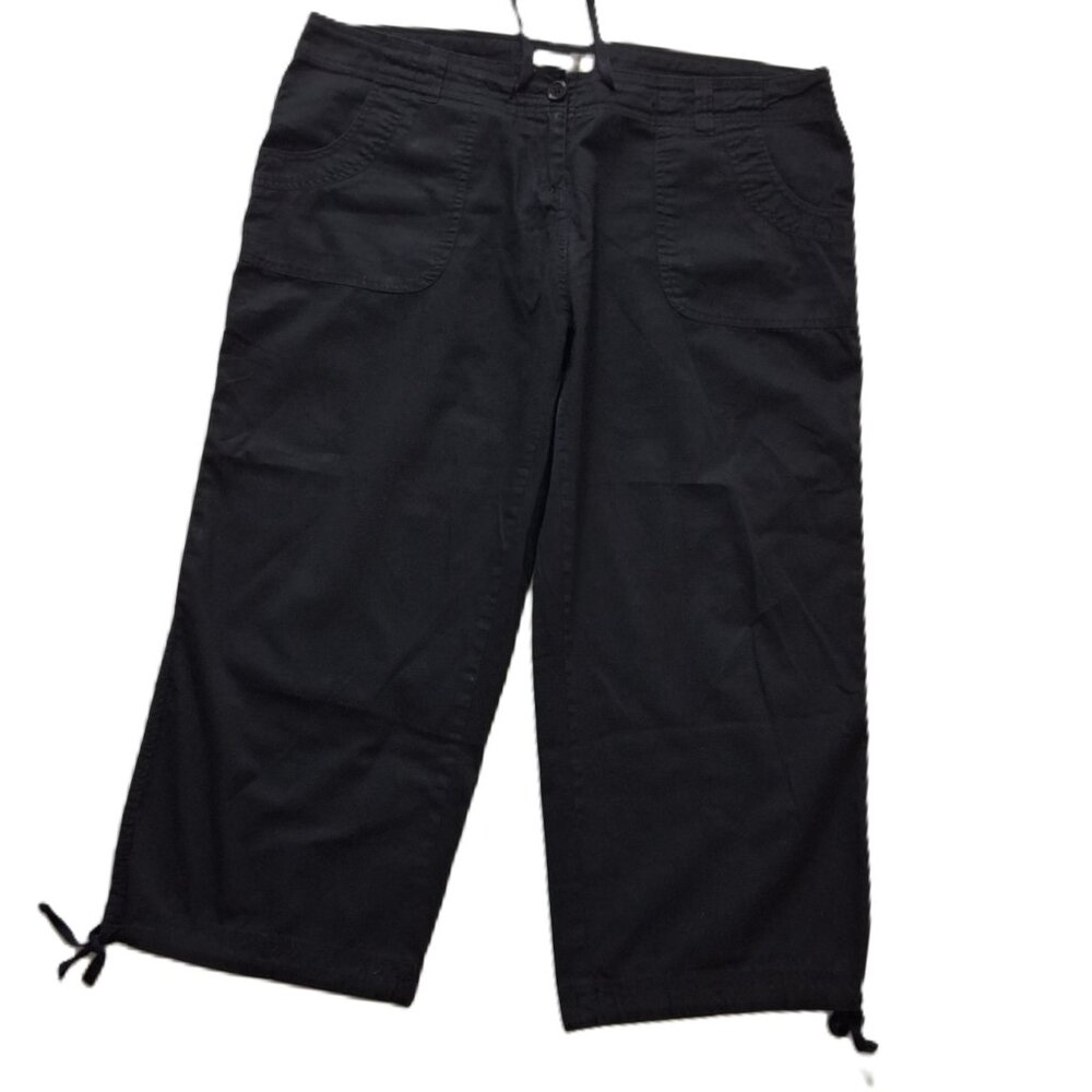 Beechers Brook Cotton Drawstring Cropped Pants Size 14 Black Flap Back Pockets